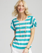 Linen Metallic Striped Flutter-Sleeve Tee SEASPRAY - Chico's US