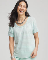 Striped Sweater-Trim Linen Tee TEAL WATERS - Chico's online