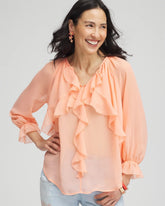 Georgette Sheer Ruffle Blouse CORAL BLOSSOM - Chico's outlet