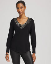 Ella Embellished V-Neck Sweater BLACK - Chico's sale