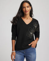 Floral Embellished Dolman V-Neck Pullover BLACK - Chico's online