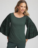 Touch of Cool™ Burnout Angel-Sleeved Top DARKEST SPRUCE - Chico's for sale