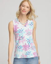 Floral Sleeveless V-Neck Tank PARADISO BLUE - Chico's US