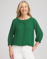 Embroidered Crinkle Chiffon Blouse PALM LEAF - Chico's online