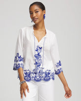 Embroidered Tassel Tie-Front Blouse RICH COBALT - Chico's online