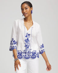 Embroidered Tassel Tie-Front Blouse RICH COBALT - Chico's online