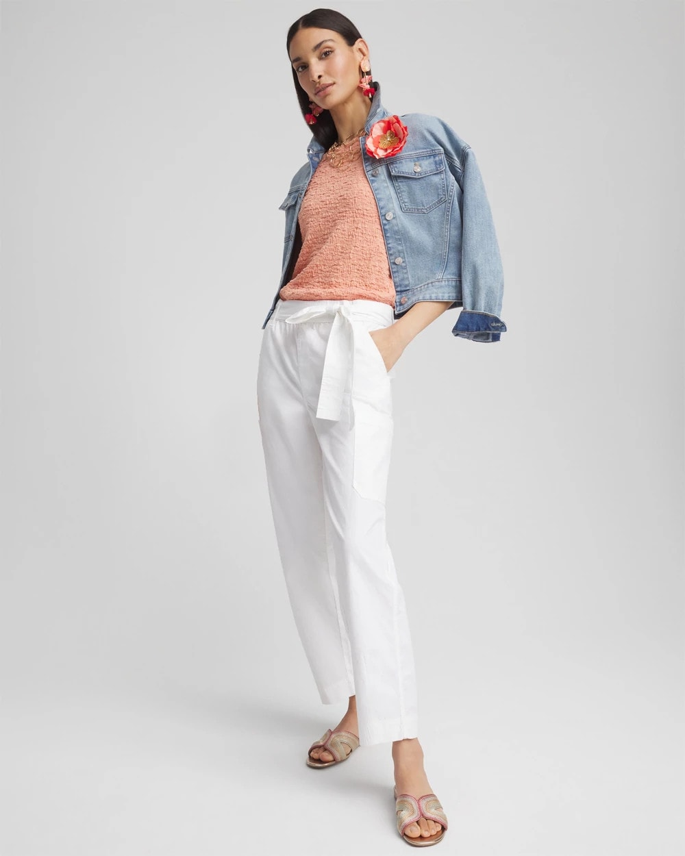 Poplin Pull-On Tapered-Leg Cropped Pants ALABASTER - Chico's sale