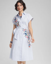 Striped Embroidered Poplin Midi Shirtdress ALABASTER - Chico's outlet