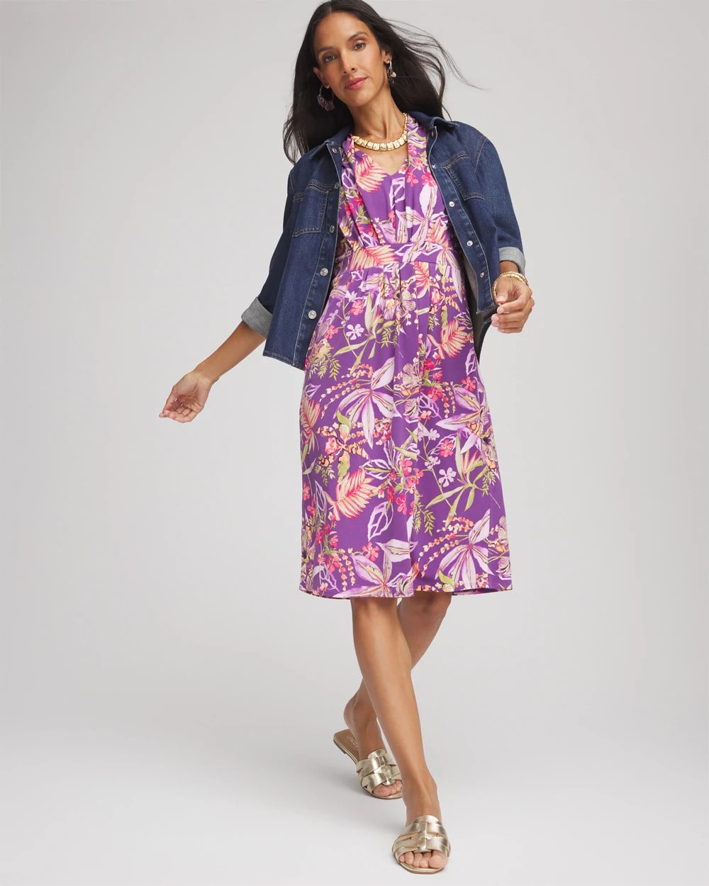 Floral Pleated Jersey Dress ALABASTER - Chico's US