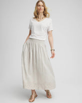 Linen Embroidered Scallop Hem Skirt OATMEAL - Chico's online