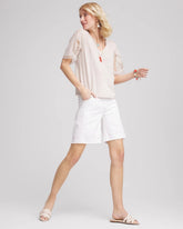 No Stain Pull-On Fray Hem Denim Shorts ALABASTER - Chico's online