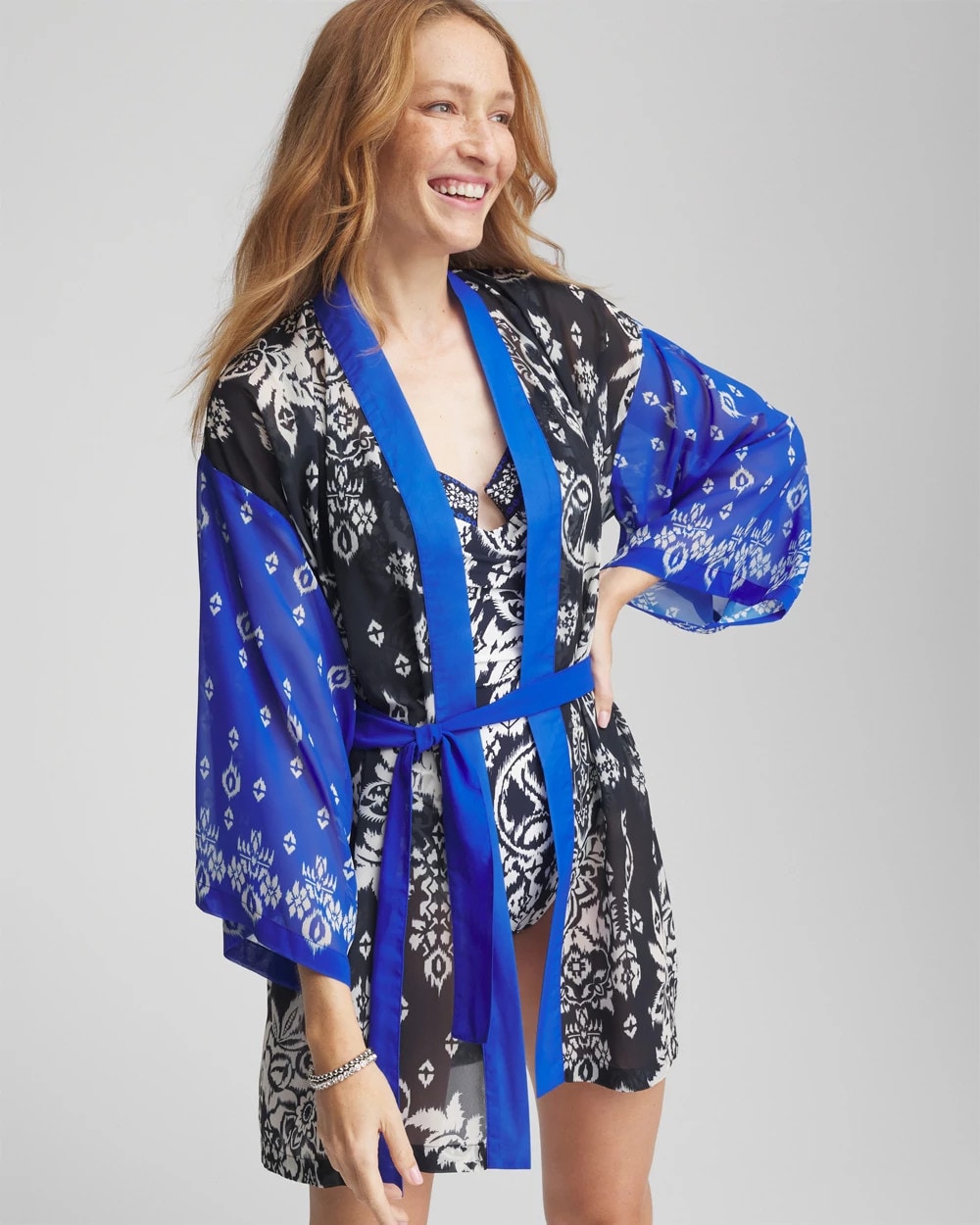 Miraclesuit® Talavera Kimono MIDNIGHT AND WHITE - Chico's US