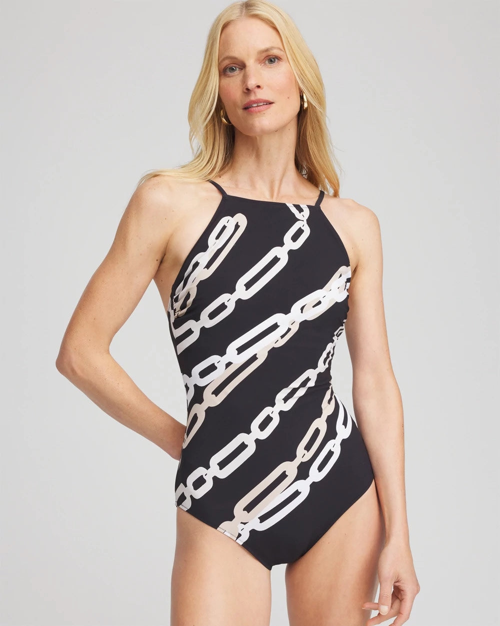 Gottex High Neck Halter Top Swimsuit BLACK/NATURAL CREAM - Chico's near me