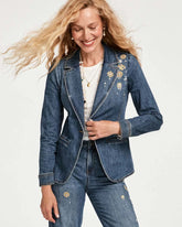 Pearl Brooch Denim Blazer KIRUNA INDIGO - Chico's for sale