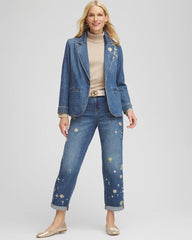 Pearl Brooch Denim Blazer KIRUNA INDIGO - Chico's for sale