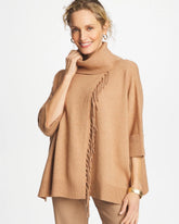 Cowlneck Knit Fringe Poncho FAUX CREME COFFEE HEATHER - Chico's for sale