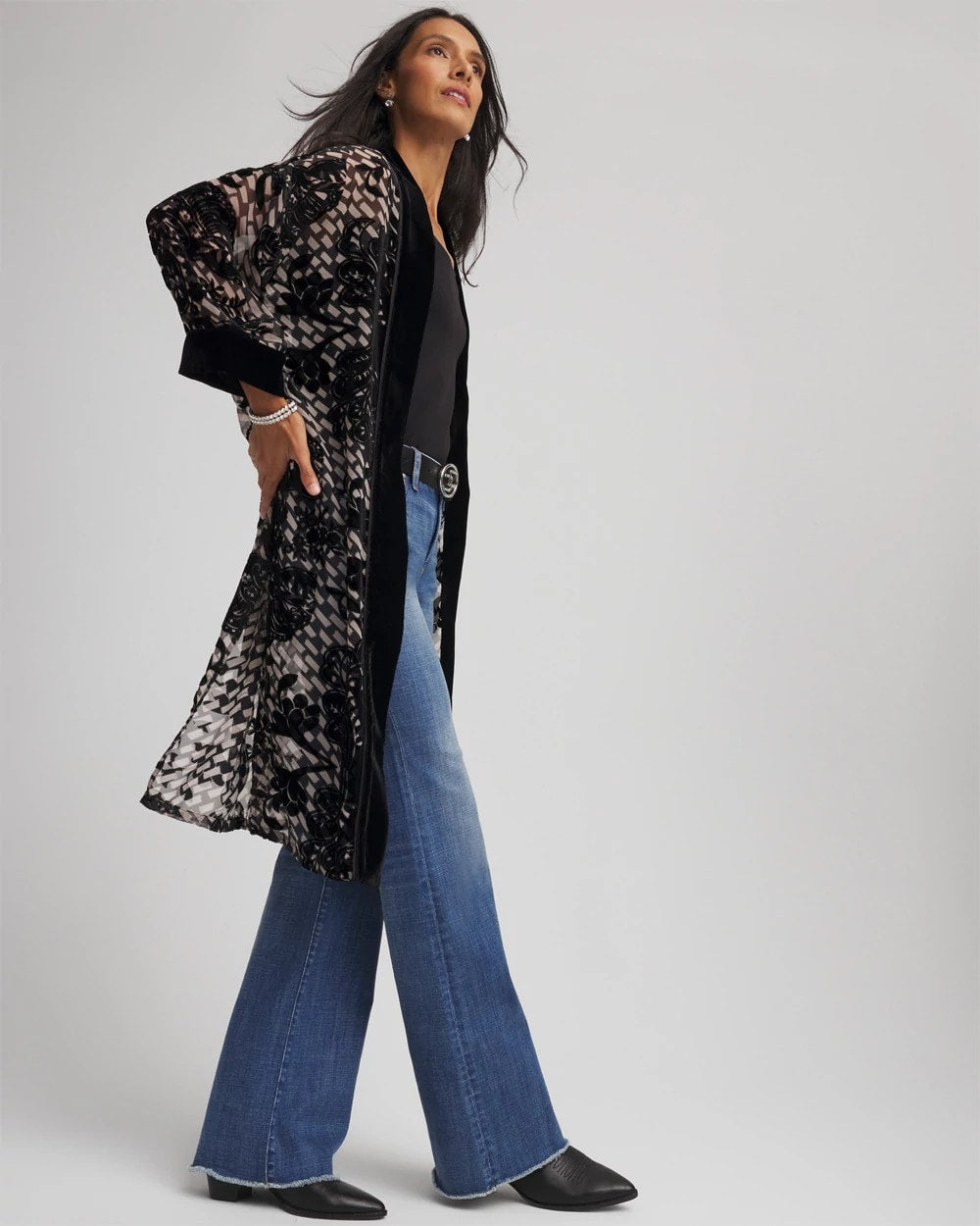Art Deco Burnout Kimono BLACK - Chico's for sale