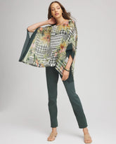 Printed Crinkle-Chiffon Pullover Poncho NETTLE LEAF - Chico's for sale
