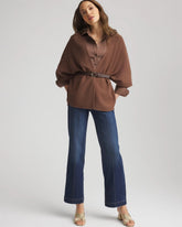 Crepe Open-Front Ruana DRIED MUSHROOM - Chico's for sale