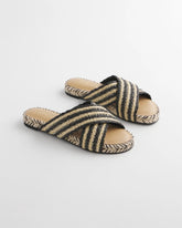 Striped Raffia Cross-Strap Slide Sandal BLACK RAFFIA - Chico's for sale