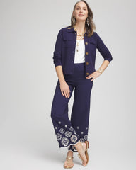 Petite Brigitte™ 180 Embroidered Wide-Leg Cropped Pants PASSPORT BLUE - Chico's discount