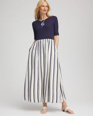 Petite Mixed Metallic Striped Maxi Dress ECRU - Chico's online