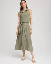 Petite Travelers™ Knit Sleeveless Shirtdress DUSTY OLIVE - Chico's sale