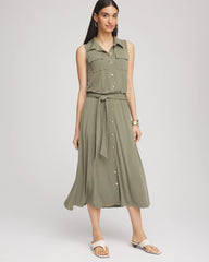 Petite Travelers™ Knit Sleeveless Shirtdress DUSTY OLIVE - Chico's sale