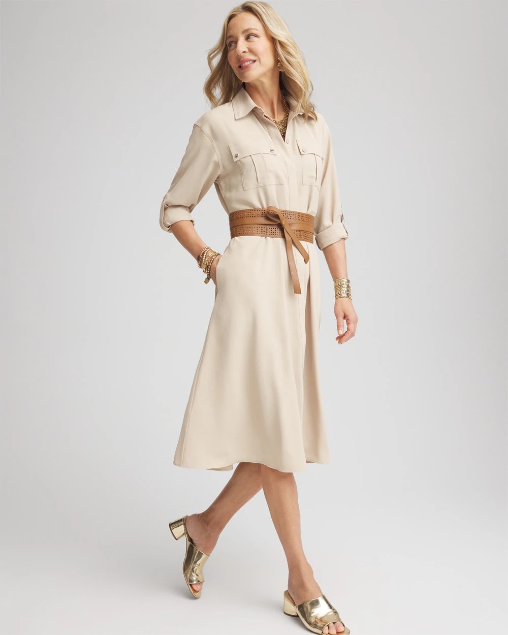 Twill Belted Midi Shirtdress WILD TRUFFLE - Chico's US