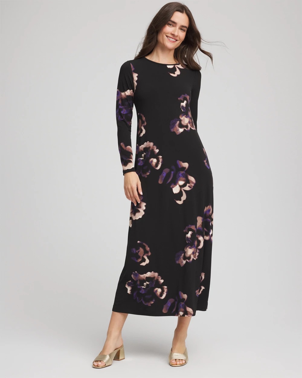 Petite Floral Boatneck Column Maxi Dress BLACK - Chico's outlet