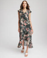 Petite Floral Ruffle-Trim Chiffon Dress DARKEST SPRUCE - Chico's near me