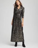 Petite Foiled Knit Pleated Maxi Dress BLACK - Chico's online