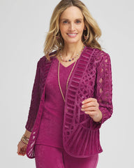 Travelers™ Collection Embroidered Lace Cutwork Jacket PURPLE CLOVER - Chico's online