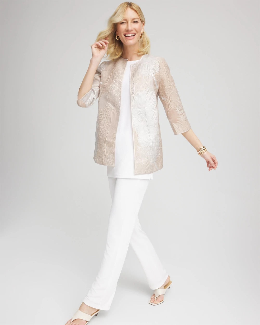 Travelers™ Collection Metallic 3/4 Sleeve Jacket CAFE AROMA - Chico's for sale