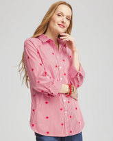 No Iron™ Stars & Stripes Sateen Shirt RED GLOW - Chico's for sale