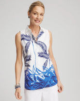 No Iron™ Palms Sleeveless Sateen Shirt BLUE CASA - Chico's sale