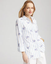 No Iron™ Palm Striped Sateen Shirt BLUE CASA - Chico's discount