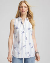 No Iron™ Starfish Striped Sleeveless Sateen Shirt OPTIC WHITE - Chico's online