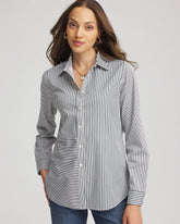 No Iron™ Colorblock Striped Shirt DARKEST SPRUCE - Chico's sale