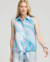 No Iron™ Linen Tie-Front Sleeveless Shirt PARADISO BLUE - Chico's US