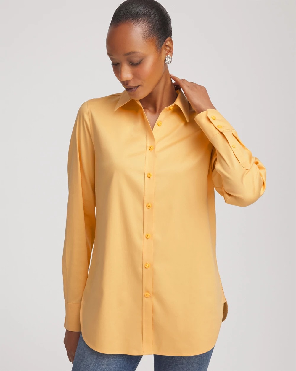 No Iron™ Stretch-Sateen Shirt GOLDEN CHAMOIS - Chico's near me