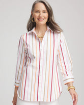 No Iron™ Striped Stretch-Sateen Shirt ECRU - Chico's US