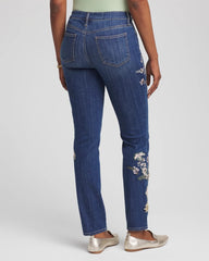 Appliqué Girlfriend Slim Ankle Jeans DRAGON ROAD INDIGO - Chico's sale