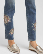 Embellished Starbursts Girlfriend Slim Ankle Jeans BRILLIANT BLUE INDIGO - Chico's sale