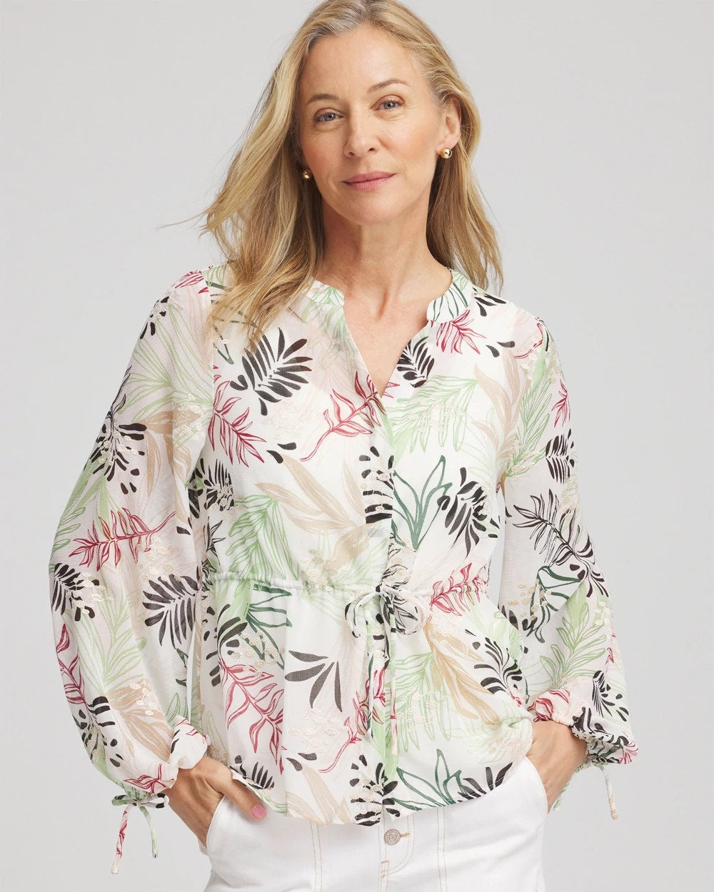 Drawstring Crinkle Chiffon Blouse CAFE AROMA - Chico's discount