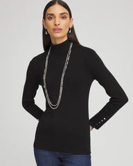 Ella Button Cuff Turtleneck Sweater BLACK - Chico's for sale