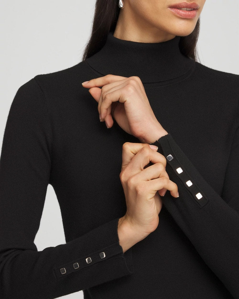 Ella Button Cuff Turtleneck Sweater BLACK - Chico's for sale
