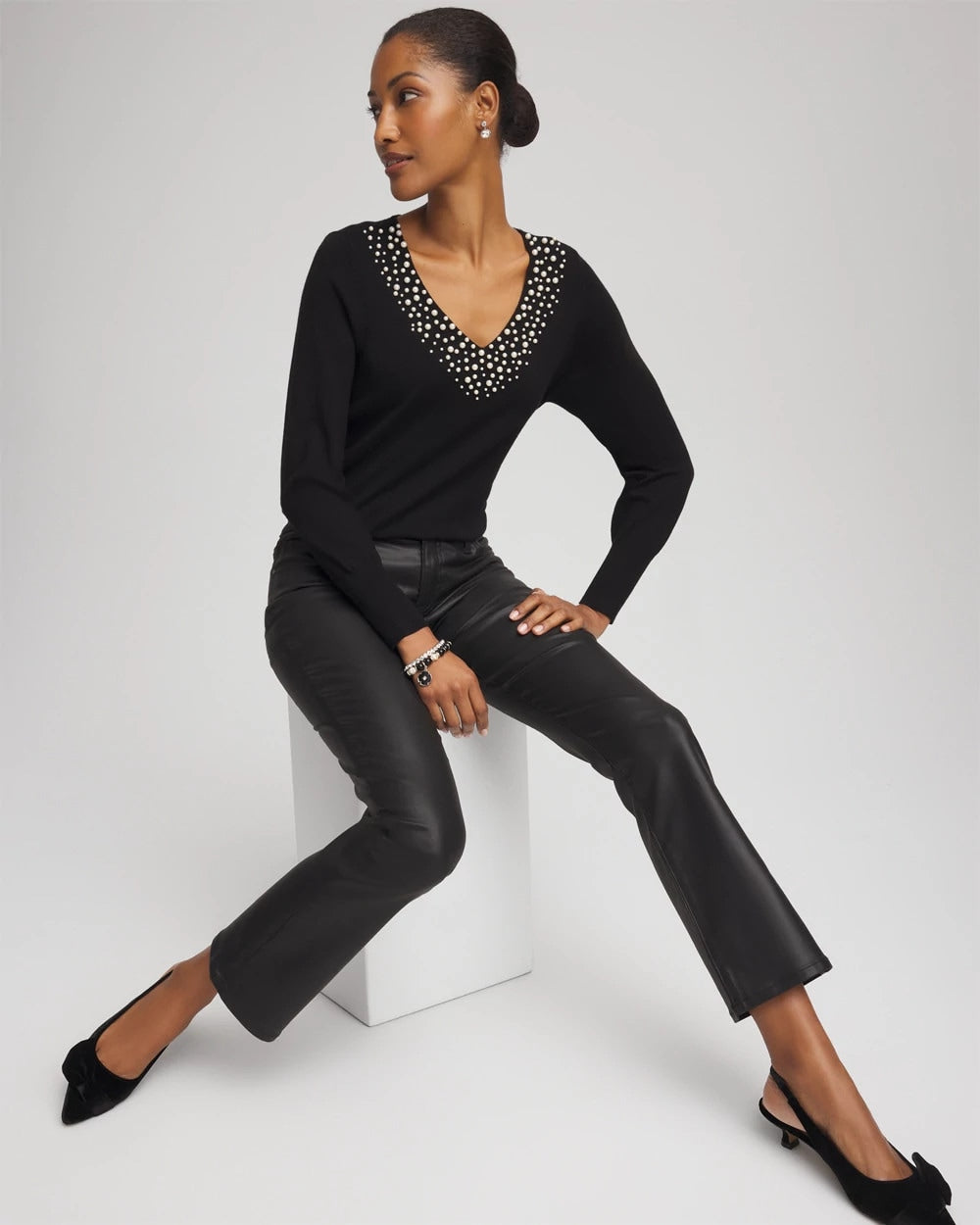 Ella Embellished V-Neck Sweater BLACK - Chico's sale