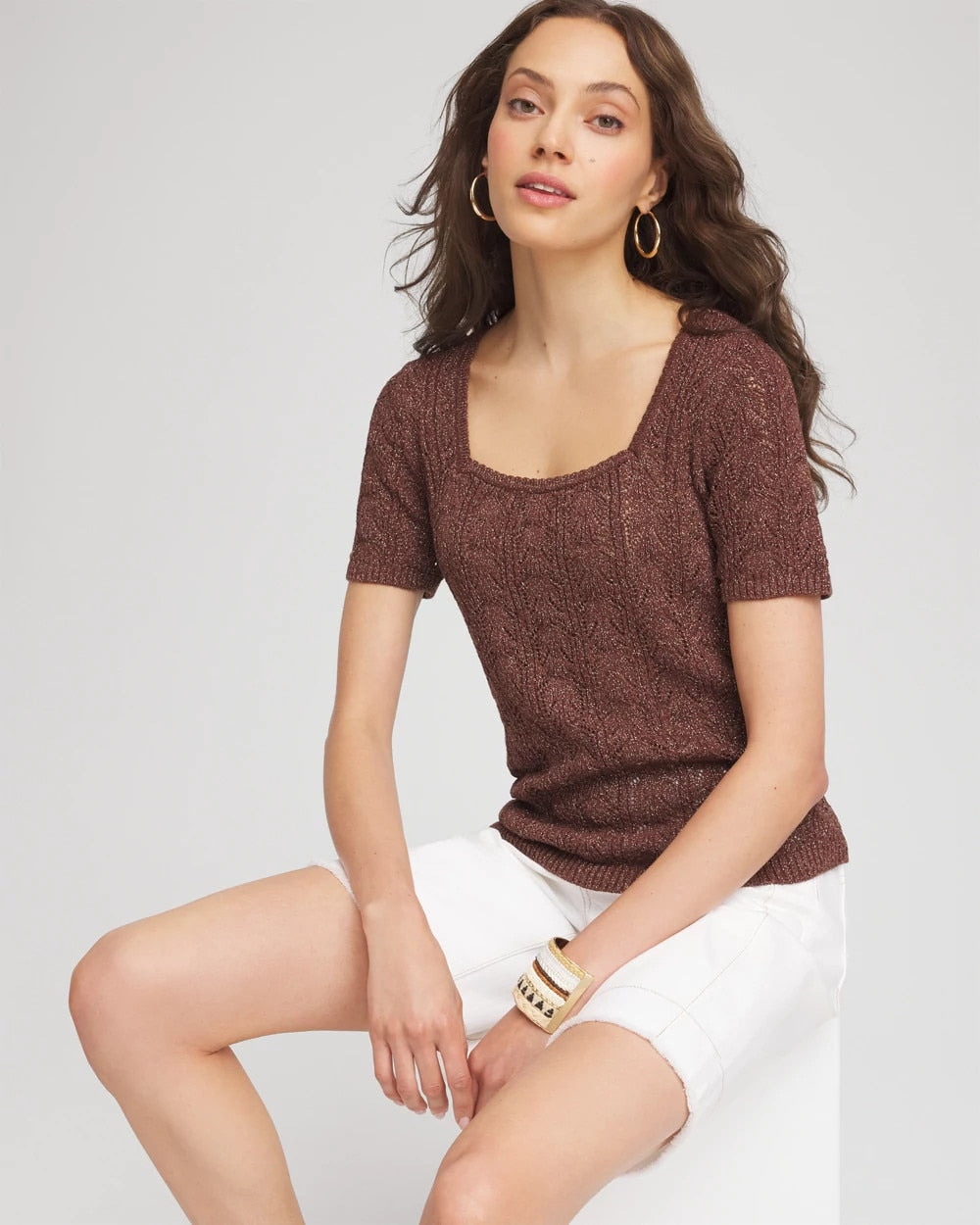 Pointelle Square-Neck Pullover Sweater CACAO - Chico's near me