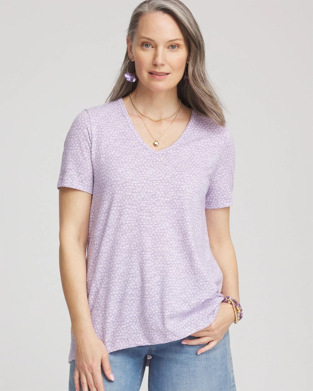 Polka-Dot Short Sleeve Forward Seam Tee GENTLE LAVENDER - Chico's near me